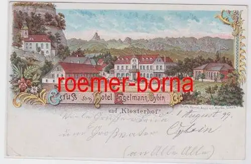 80460 Ak Lithographie Gruß vom Hotel Engelmann Oybin & 'Klosterhof' 1899