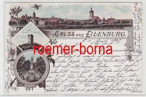 79657 Ak Lithographie Gruß aus Eilenburg Kriegerdenkmal usw. 1897