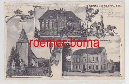 78292 Mehrbild Ak Gruss aus Seehausen Schule, Kirche, Gasthof 1912