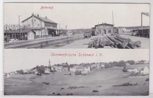 72495 Mehrbild Ak Sommerfrische Schöneck i.V. Bahnhof um 1920