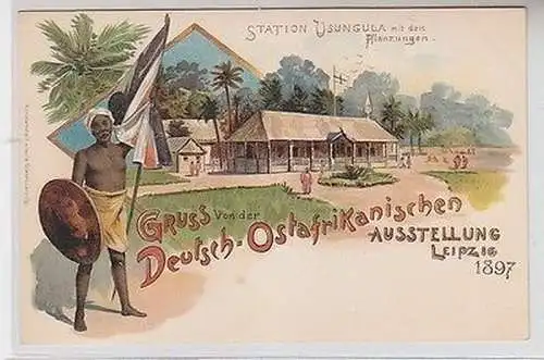 64160 Ak Lithographie Gruß aus Leipzig Deutsch ostafrikanische Ausstellung 1897