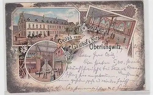 64499 Ak Lithographie Gruß vom Gasthof zum Hirsch Oberlungwitz 1900