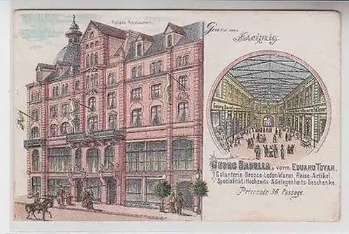 64411 Ak Lithographie Gruß aus Leipzig Palais Restaurant Petersstraße 36 um 1900