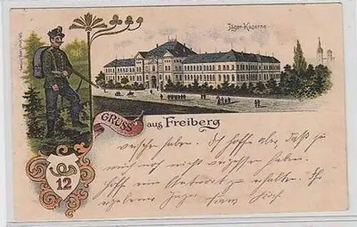 62116 Ak Lithographie Gruß aus Freiberg 12er Jäger Kaserne 1915