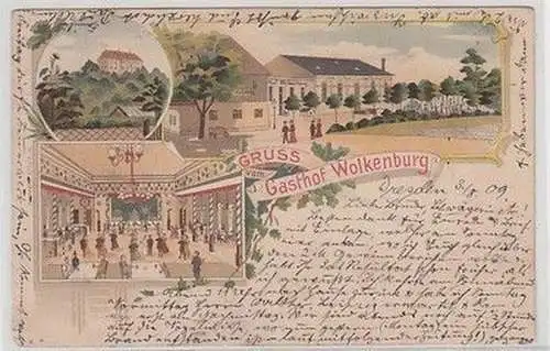 58689 Ak Lithographie Gruß vom Gasthof Wolkenburg 1909