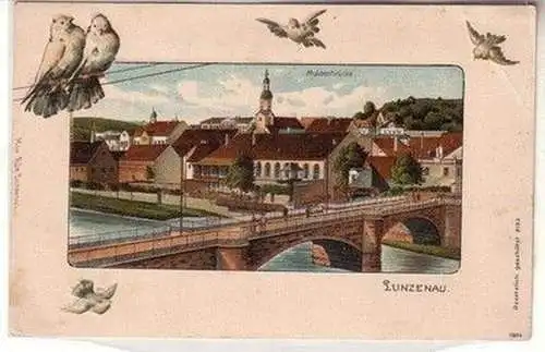 60235 Schwalben Präge Ak Lunzenau Muldenbrücke um 1900