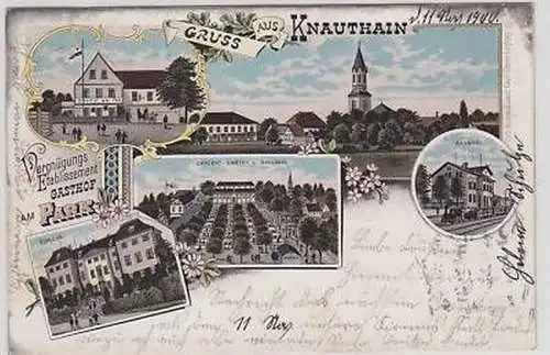 42067 Ak Litho Gruss aus Knauthain Gasthof usw. 1900