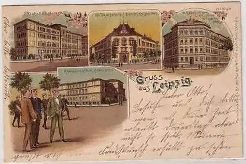 42307 Ak Lithografie Gruss aus Leipzig Schulen um 1900