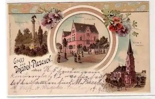 42161 Ak Lithografie Gruss aus Dresden-Pieschen 1900