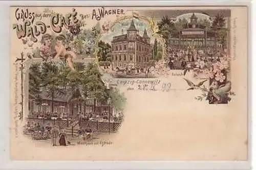 30/27 Ak Lithografie Wald-Café Leipzig-Connewitz 1899