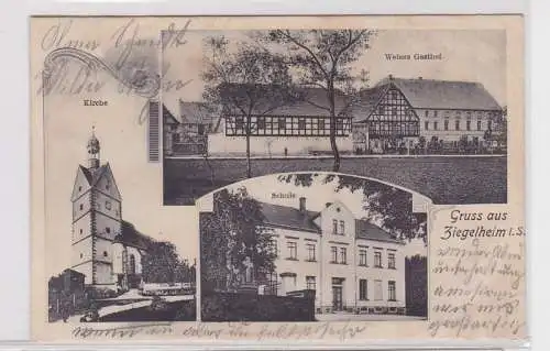 09649 Mehrbild Ak Gruß aus Ziegelheim i.S. Gasthof, Schule, Kirche 1914