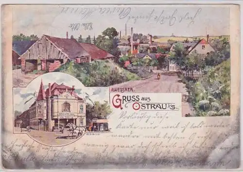 92172 Ak Lithographie Gruß aus Ostrau i.S. Gasthof zum wilden Mann 1901