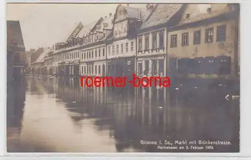 72335 Foto Ak Grimma i. Sa. Markt m. Brückenstrasse Hochwasser am 5. Februar 190