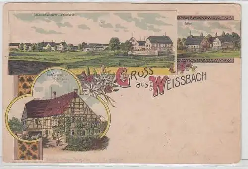 70116 Ak Lithografie Gruss aus Weissbach Restauration u. Schmiede P. Bobert 1901