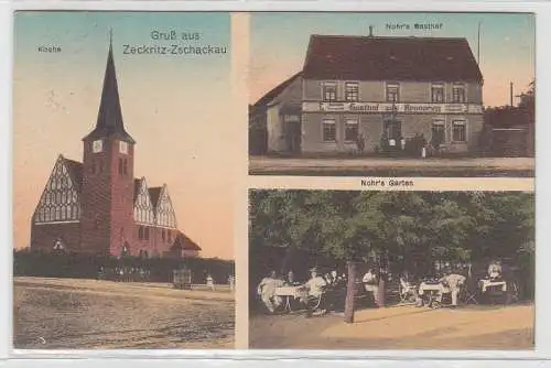 69128 Mehrbild Ak Gruß aus Zeckritz Zschakau Nohrs Gasthof, Kirche 1916