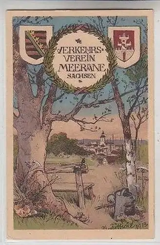 64784 Feldpost Künstler Ak Verkehrsverein Meerane Sachsen 1915