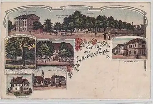 66350 Ak Lithographie Gruß aus Lindenthal in Sachsen 1908