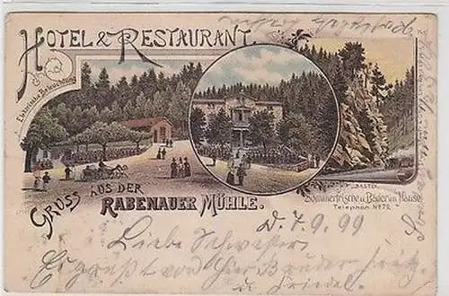 63891 Ak Lithographie Gruß aus der Rabenauer Mühle Hotel & Restaurant 1899