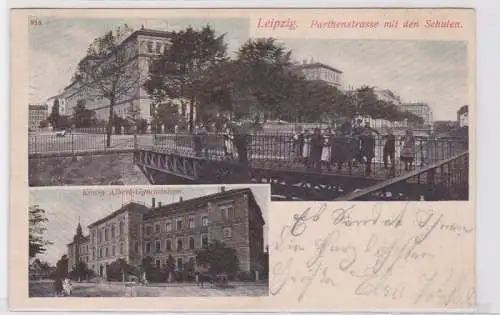 88193 Mehrbild Ak Leipzig Parthenstraße mit den Schulen & König Albert Gymnasium