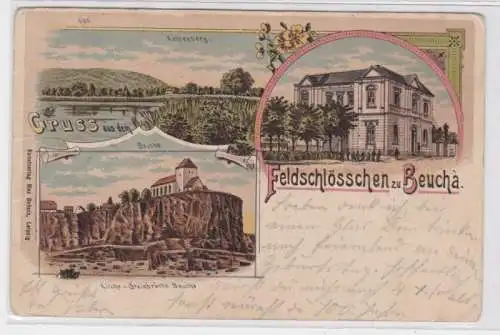 76389 Ak Lithographie Gruß aus dem Feldschlösschen zu Beucha um 1900