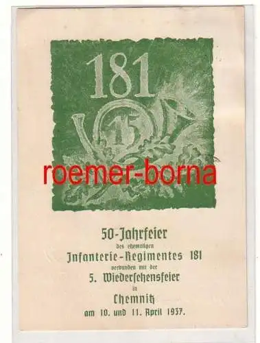 80429 Künstler Ak 50 Jahrfeier ehem. Infanterie-Regiment 181 Chemnitz 1937