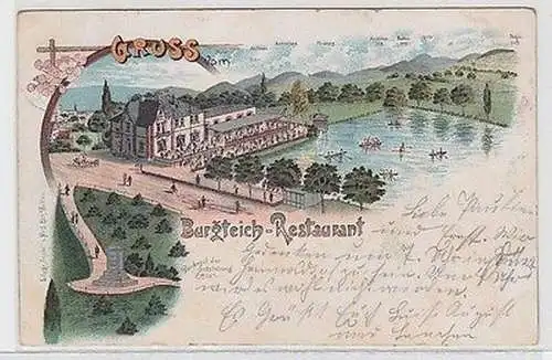 63213 Ak Lithographie Gruß vom Burgteich Restaurant bei Zittau 1908