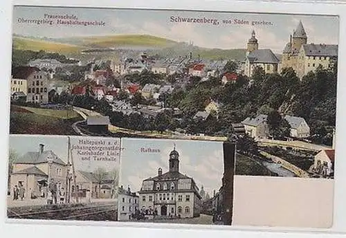 62614 Mehrbild Ak Schwarzenberg Haltepunkt und Turnhalle 1910