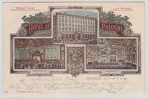 60823 Ak Leipzig Hotel de Pologne Offiziers-Hotel 1900