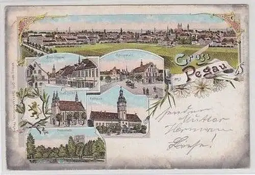 58688 Ak Lithographie Gruß aus Pegau in Sachsen 1900