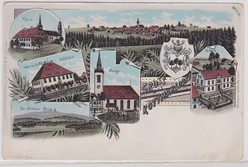 39058 Ak Lithographie Gruß aus Kottmarsdorf Schule, Pfarre usw. um 1900