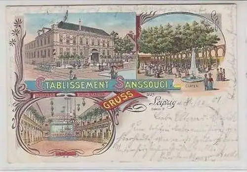 42071 Ak Litho Gruss aus Leipzig Sanssouci 1901