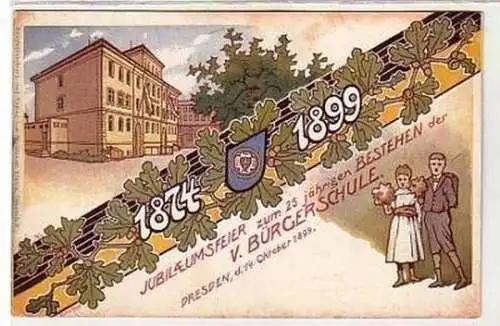 37159 Ak Lithographie Gruß aus Dresden Bürgerschule1899