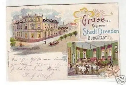 18718 Ak Lithographie Gruß aus Burgstädt Gasthof 1910