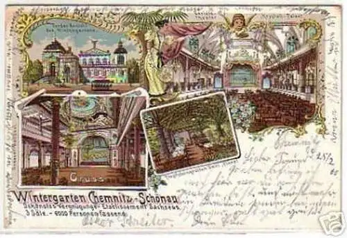 09999 Ak Lithographie Gruss aus Chemnitz Schönau 1900