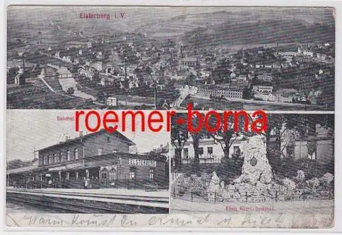 83335 Mehrbild Ak Elsterberg i.V. Bahnhof, König Albert Denkmal, Totale 1911