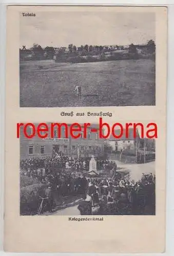 80374 Mehrbild Ak Gruß aus Braußwig bei Borna Totale und Kriegerdenkmal 1926