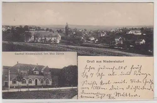 70270 Mehrbild Ak Gruß aus Niederelsdorf Totalansicht und Gasthof 1924