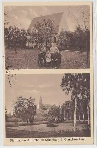 67923 Mehrbild Ak Pfarrhaus und Kirche zu Schönberg P. Glauchau-Land 1932