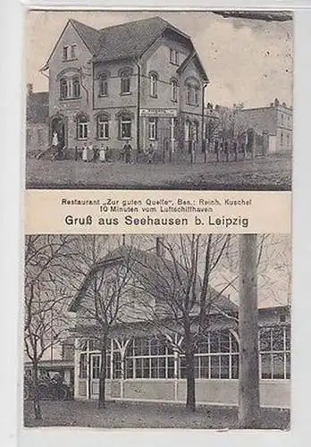 64905 Mehrbild Ak Gruß aus Seehausen b. Leipzig Restaurant Zur guten Quelle 1917