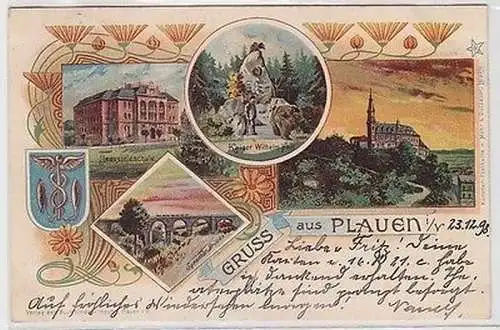 62642 Ak Lithographie Gruß aus Plauen im Vogtland 1898