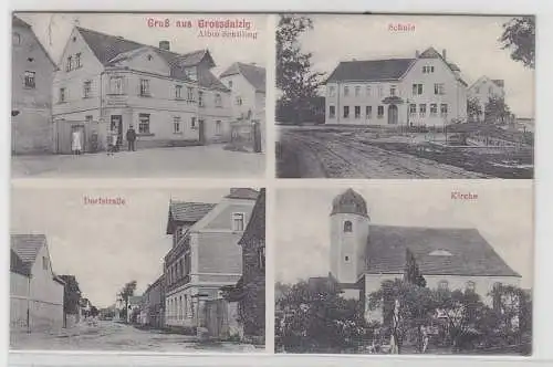 58052 Mehrbild Ak Gruß aus Großdalzig Gasthof, Schule, Kirche, Dorfstraße 1912