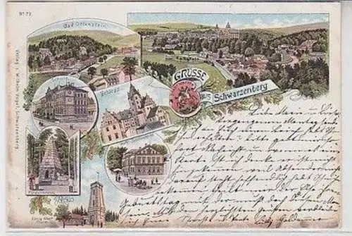 59209 Ak Lithographie Gruß vaus Schwarzenberg Schule, Hotel usw. 1898