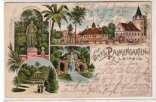 30/95 Ak Litho Gruss vom Palmengarten Leipzig 1902