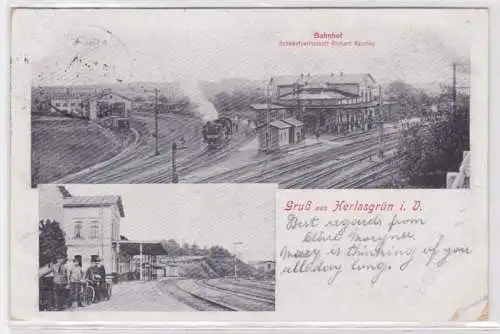 94741 Mehrbild Ak Gruß aus Herlasgrün im Vogtland Bahnhof 1911