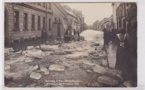 94163 Foto Ak Grimma in Sachsen Mühlstrasse Hochwasser am 5. Februar 1909