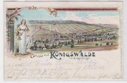 93876 Ak Lithographie Gruss aus Königswalde im Erzgebirge Totalansicht 1904