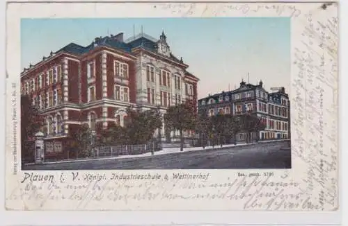 92261 Ak Plauen i.V. königliche Industrieschule & Wettinerhof 1902