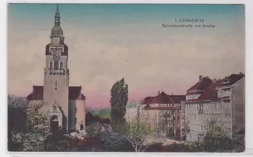 91152 Ak Leipzig Connewitz Selneckerstraße mit Kirche um 1920