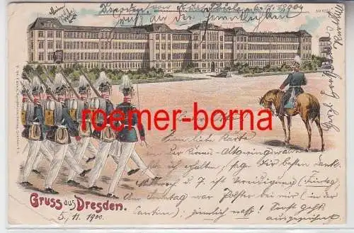 74563 Ak Lithografie Gruss aus Dresden Kaserne 1. Leibgrenadier Rgt. 100, 1900