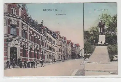 69641 Mehrbild Ak Nossen Bismarckstrasse und -denkmal 1914